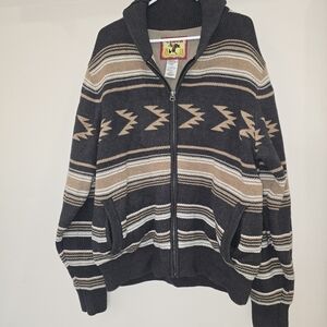 Cinch Men's XL Aztec Print Knit Charcoal and Brown Full Zip Jacket